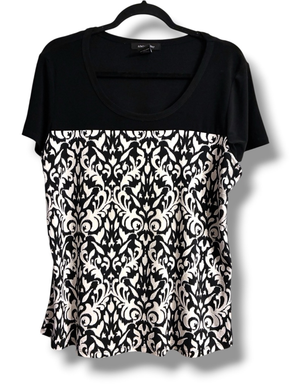 ✨ Adele & May Contrast Damask Print Top Black White Stretch XL